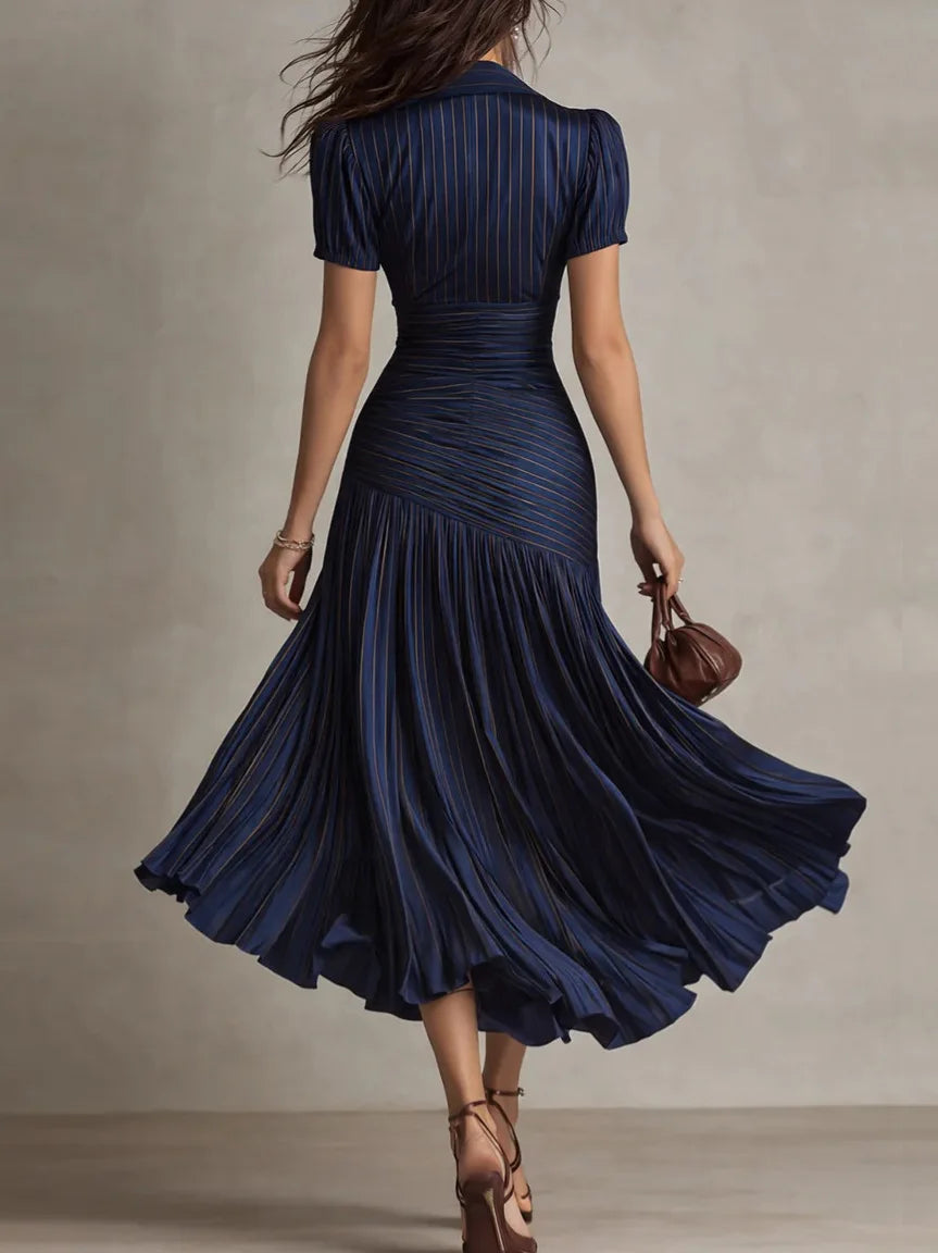 Women's Draped Midi Dress with Lapel Collar