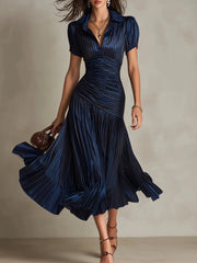 Women's Draped Midi Dress with Lapel Collar