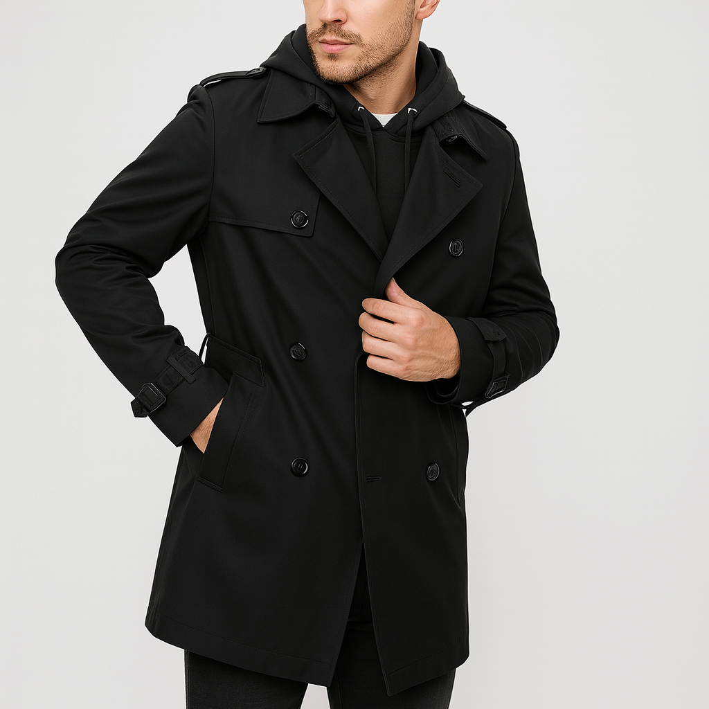 Bluzeo | Smooth PU Leather Chelsea Boots| Double-breasted belt coat