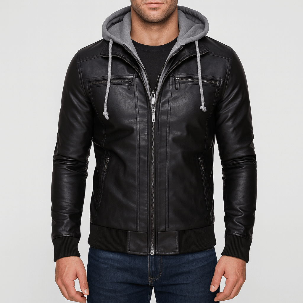 Bluzeo | Faux leather hooded jacket