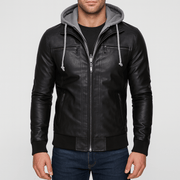 Bluzeo | Faux leather hooded jacket