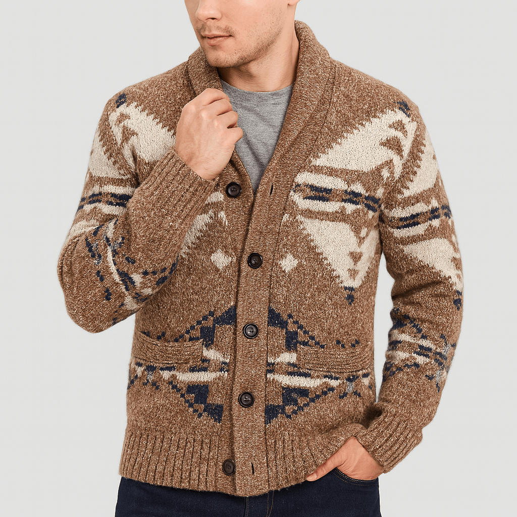 Bluzeo | Geometric pattern wool cardigan