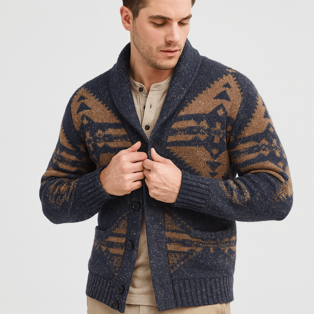 Bluzeo | Geometric pattern wool cardigan
