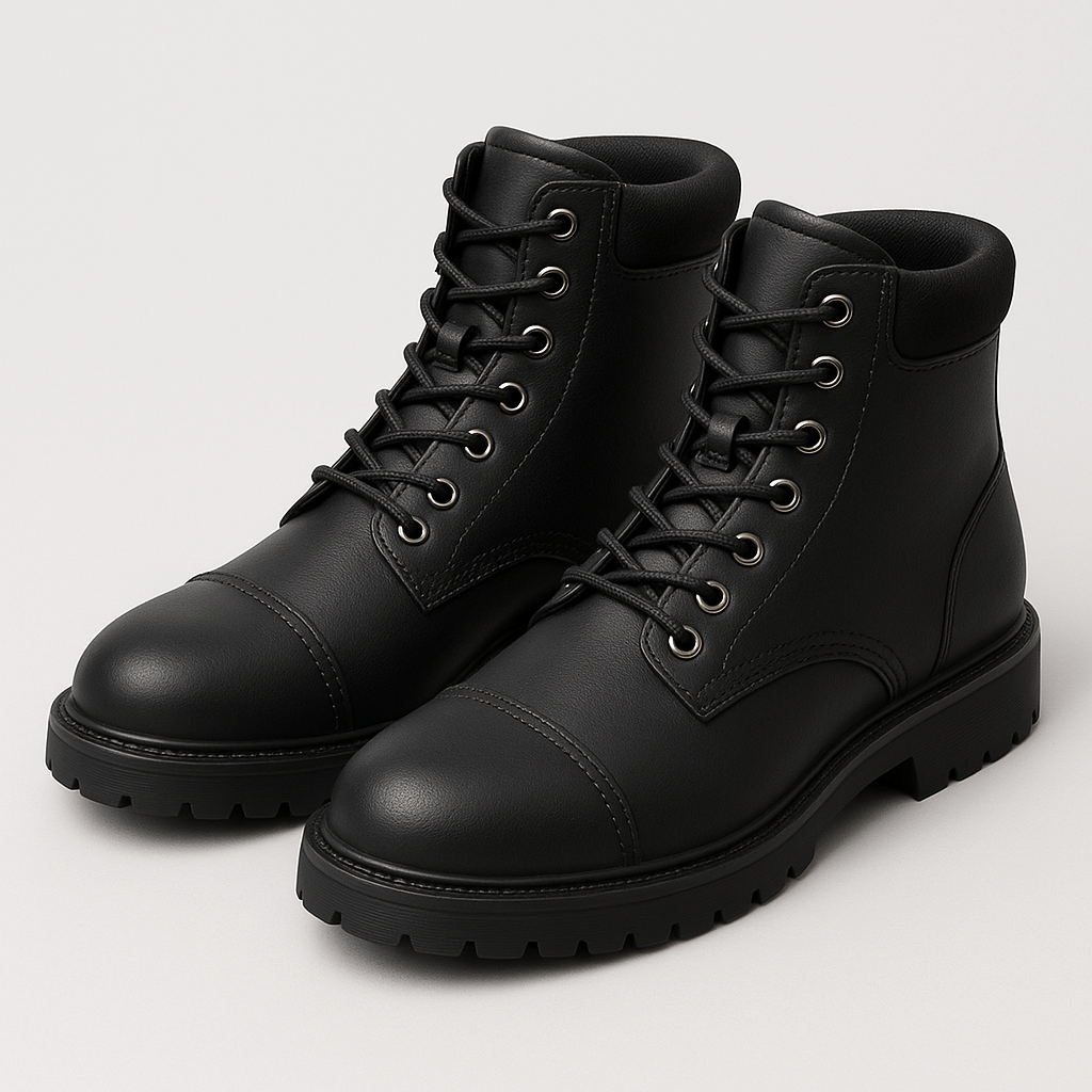Bluzeo | Lace-up black ankle boots with cushioned collar