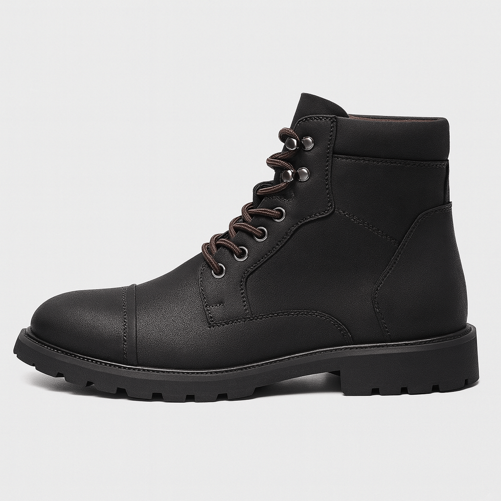 Bluzeo | Lace-up black ankle boots with cushioned collar