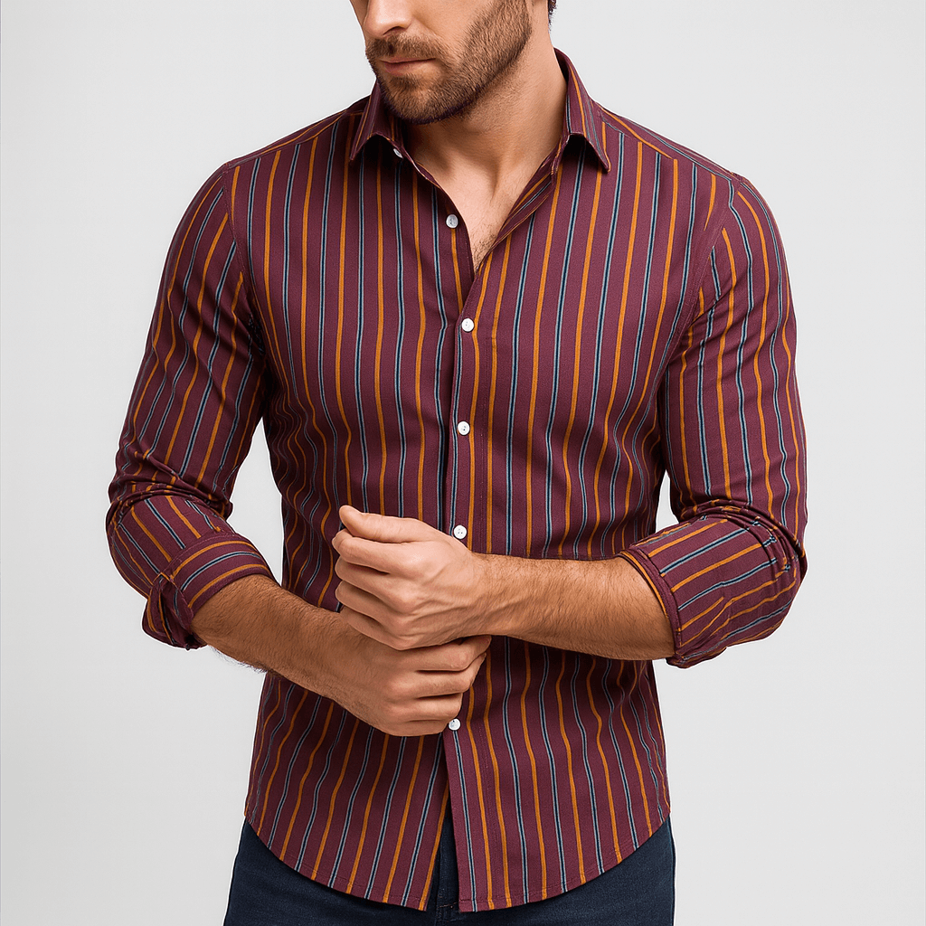 Bluzeo | Modern slim fit striped shirt