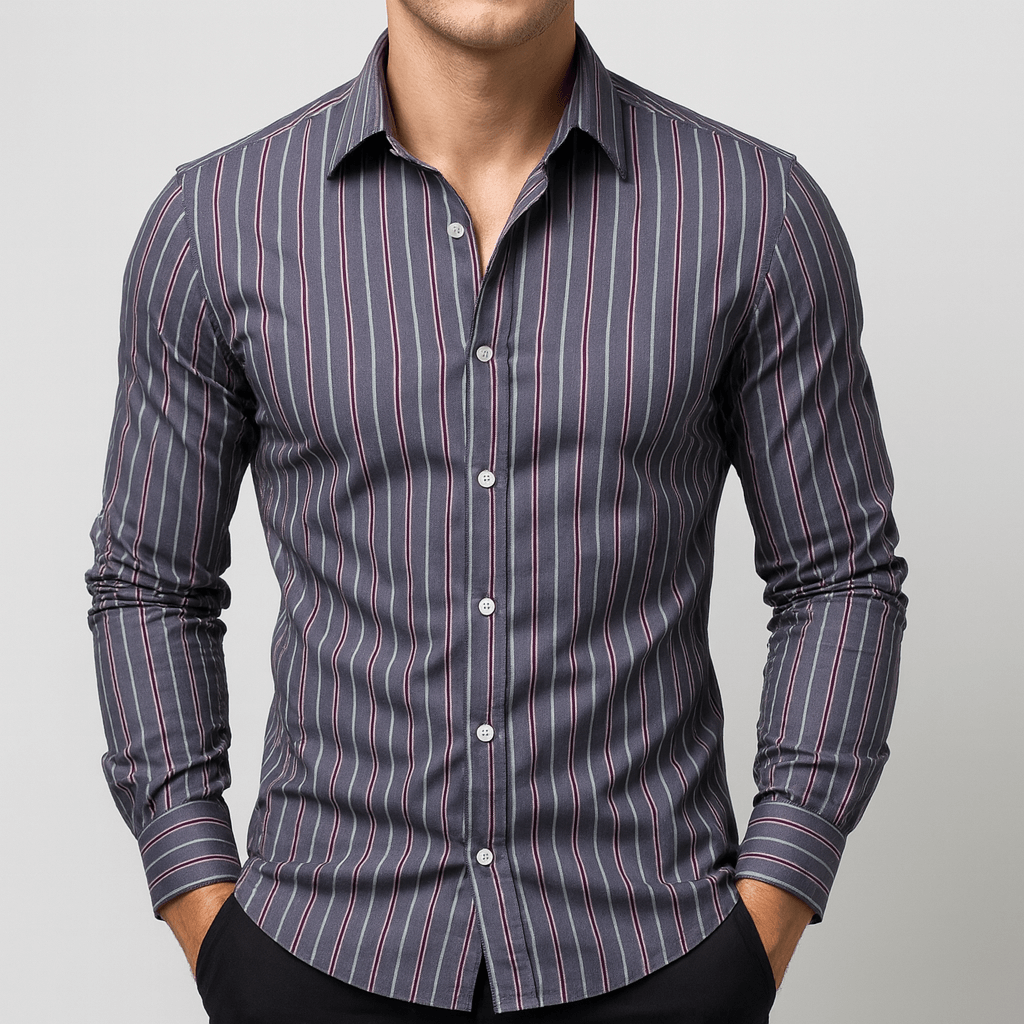 Bluzeo | Modern slim fit striped shirt