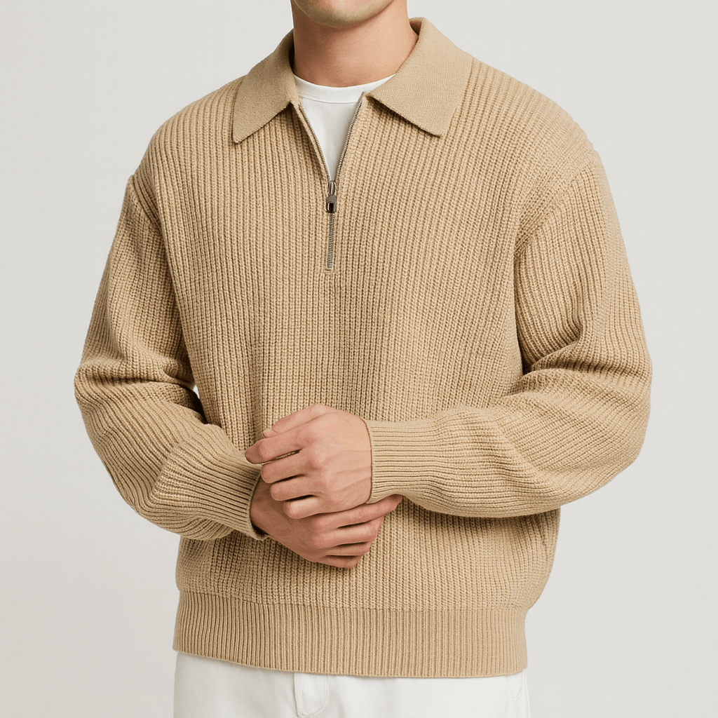 Bluzeo | Ribbed knit zip-up sweater
