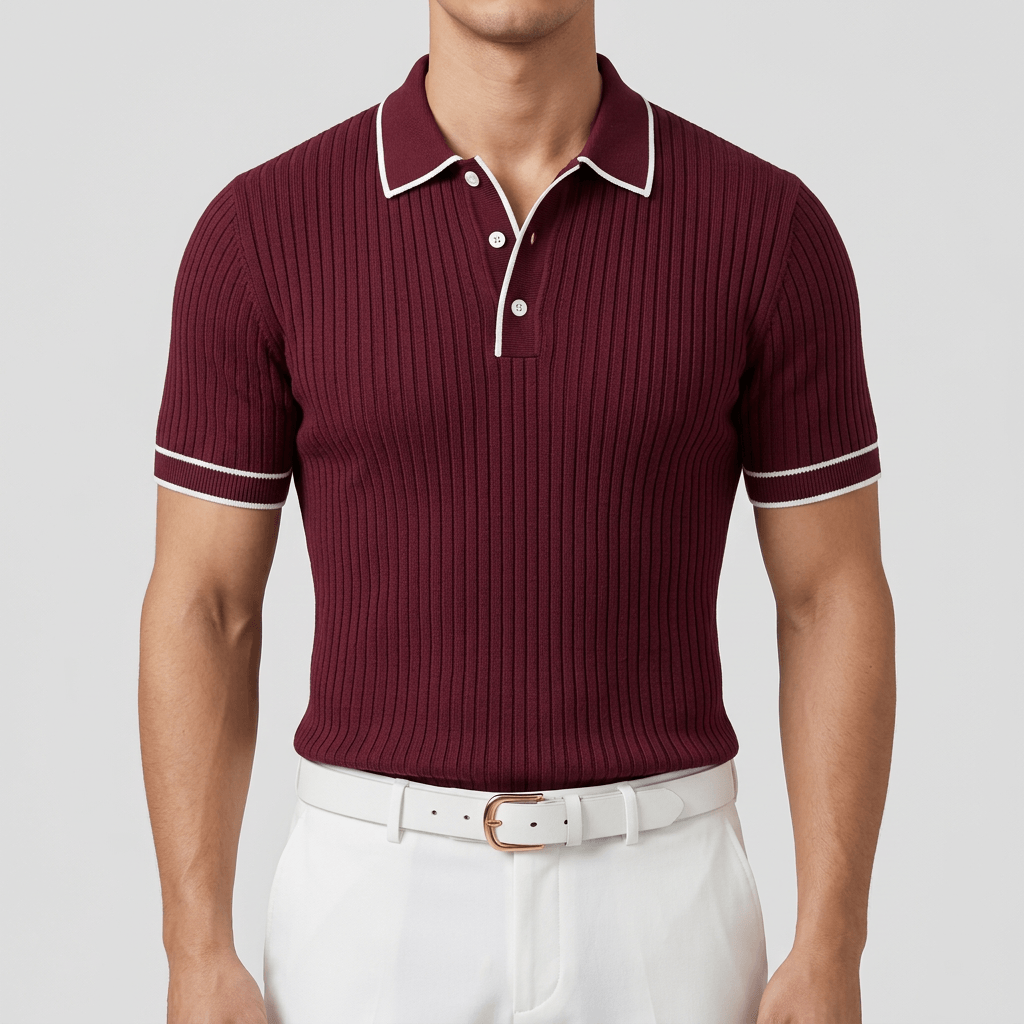 Bluzeo | Ribbed polo shirt with contrast collar