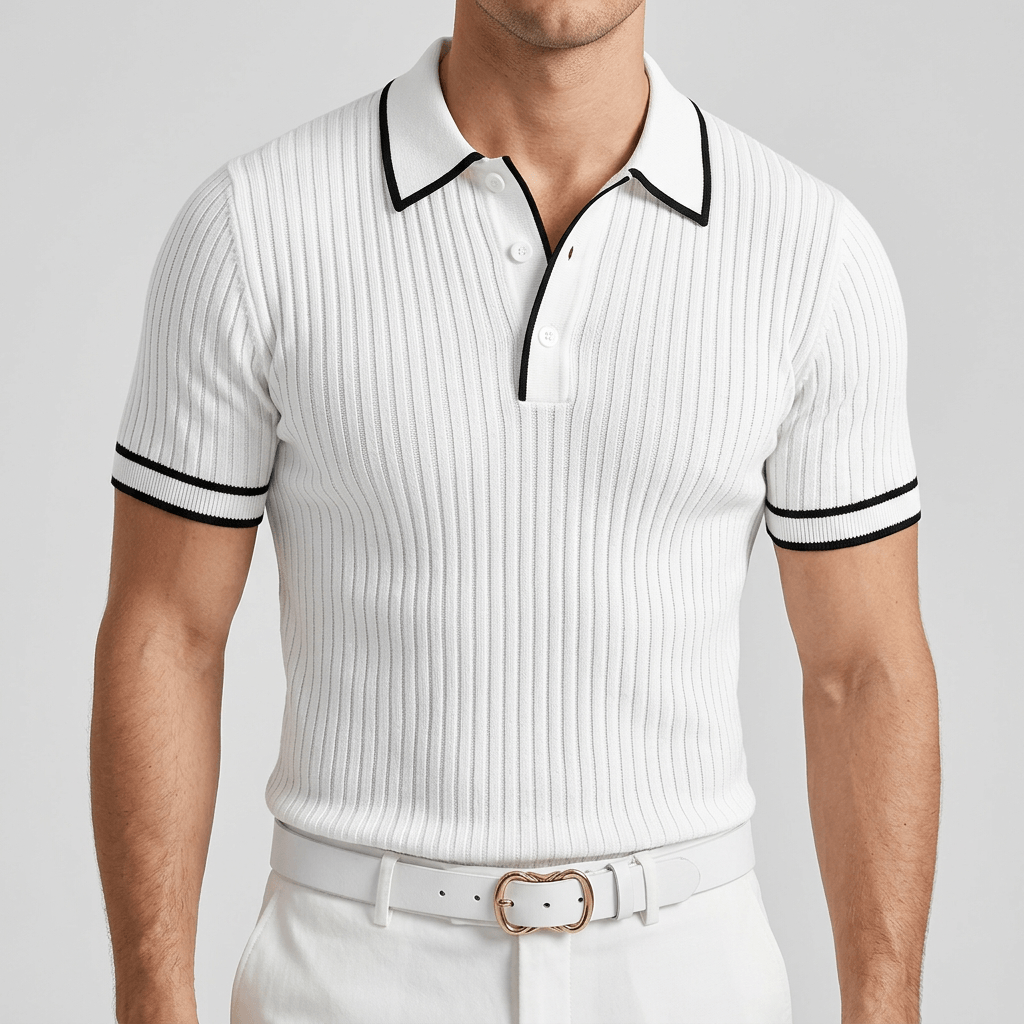 Bluzeo | Ribbed polo shirt with contrast collar