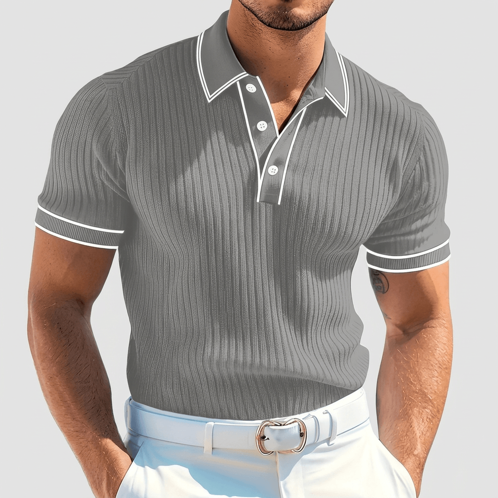 Bluzeo | Ribbed polo shirt with contrast collar