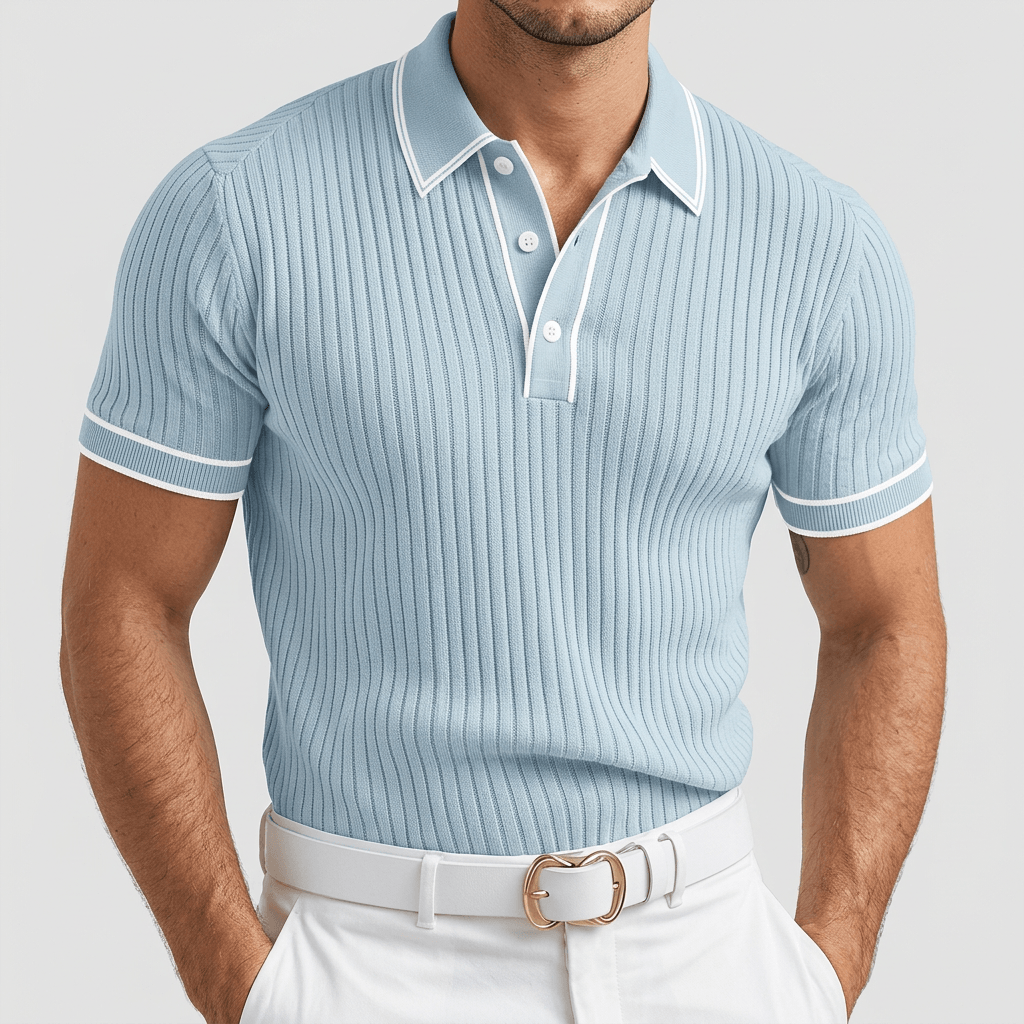Bluzeo | Ribbed polo shirt with contrast collar
