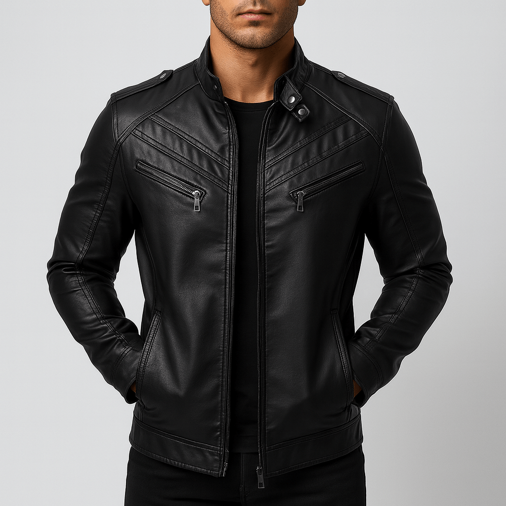 Bluzeo | Smooth PU leather motorcycle jacket