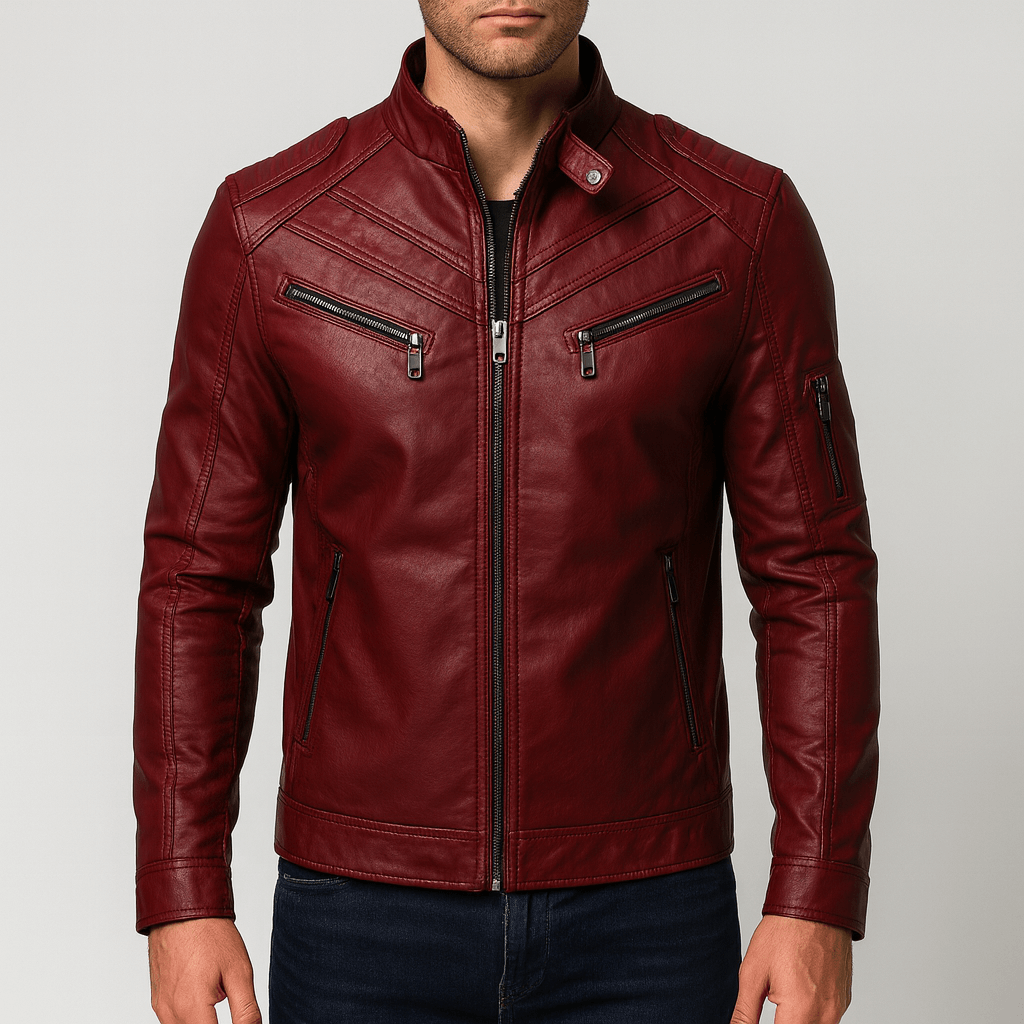 Bluzeo | Smooth PU leather motorcycle jacket