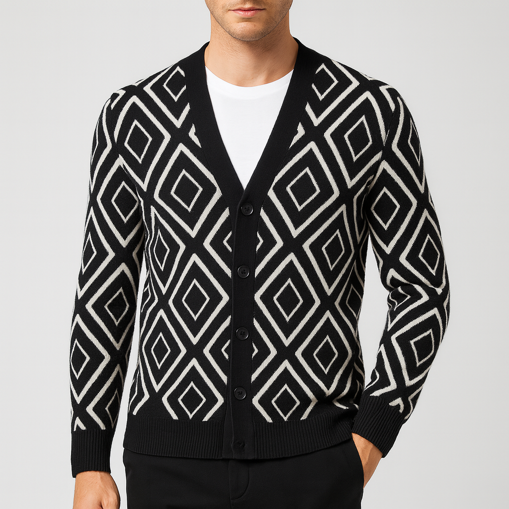 Bluzeo | Soft wool blend jacquard cardigan