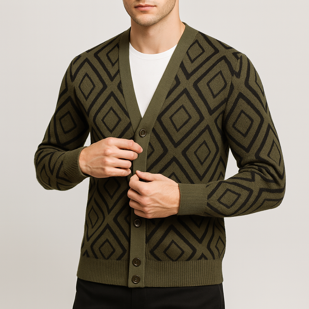Bluzeo | Soft wool blend jacquard cardigan