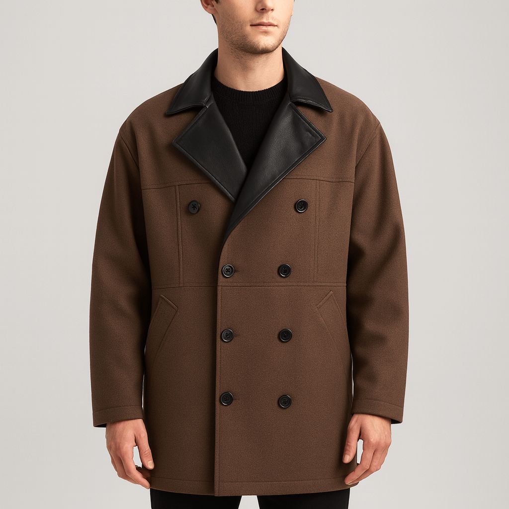 Bluzeo | Wool blend coat with contrast collar