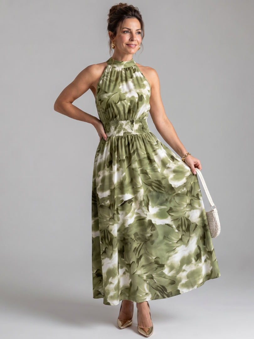 Women's Abstract Print Backless Midi Dress