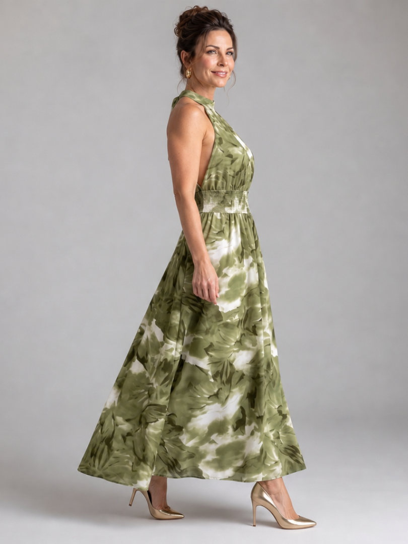 Women's Abstract Print Backless Midi Dress