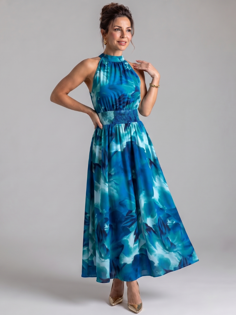 Women's Abstract Print Backless Midi Dress