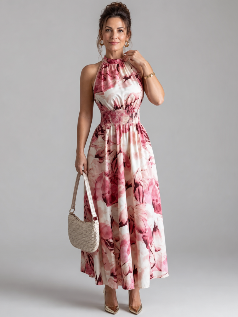 Women's Abstract Print Backless Midi Dress