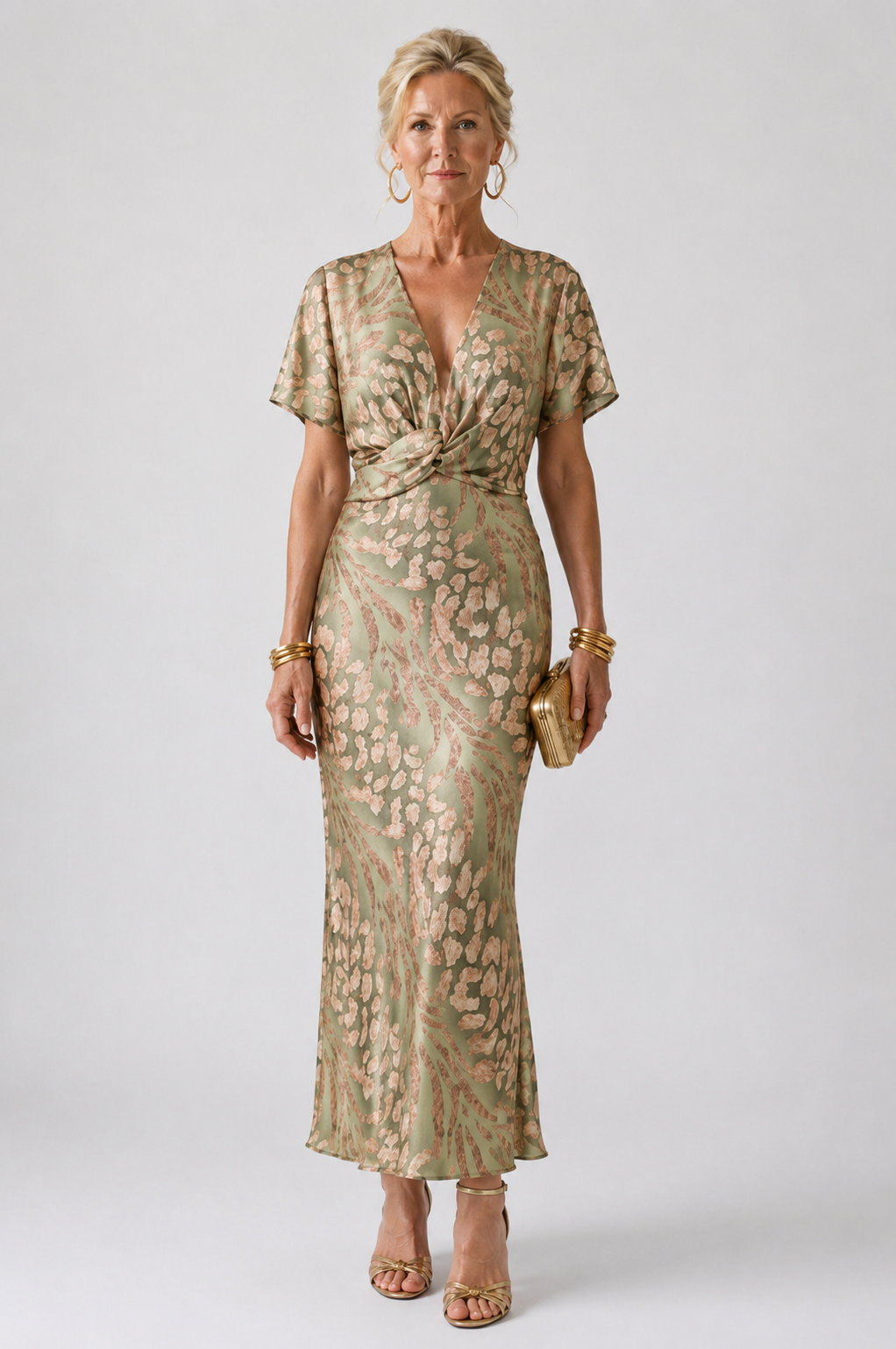 Women's Abstract Print Midi Dress with V-Neckline