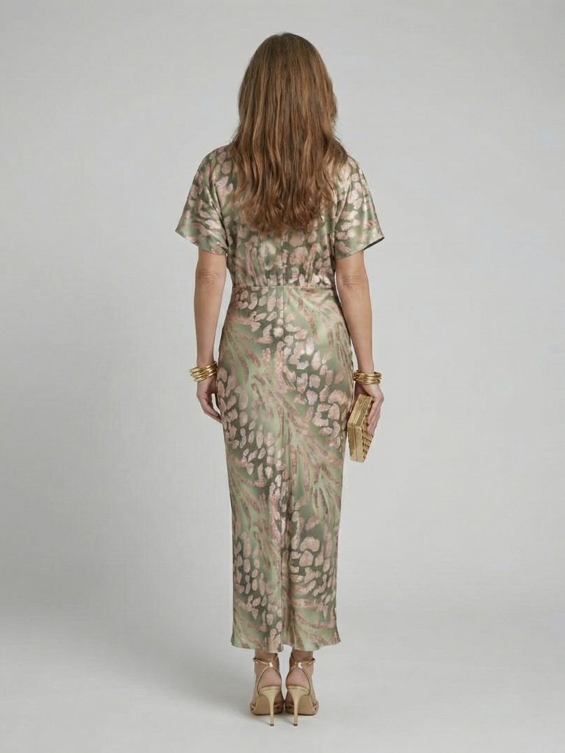 Women's Abstract Print Midi Dress with V-Neckline
