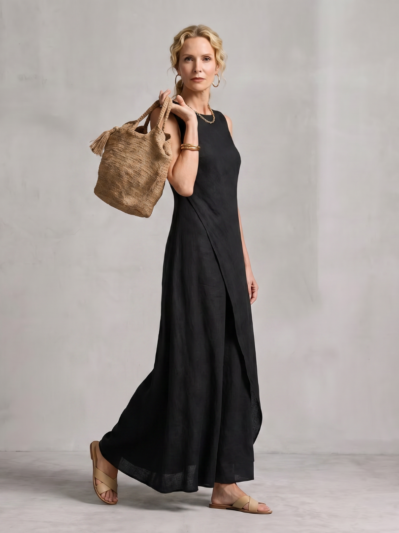 Women's Asymmetric Layered Round Neck Maxi Dress