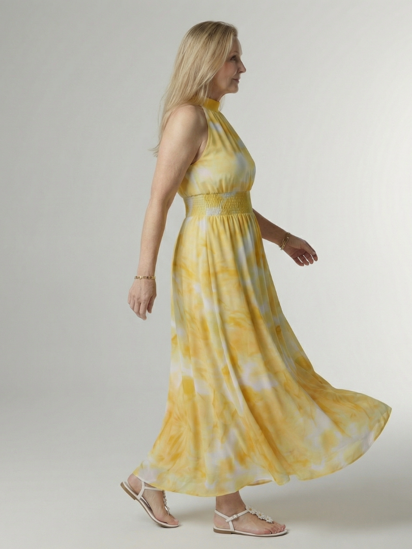 Women's Backless Midi Dress with Ruched Waist