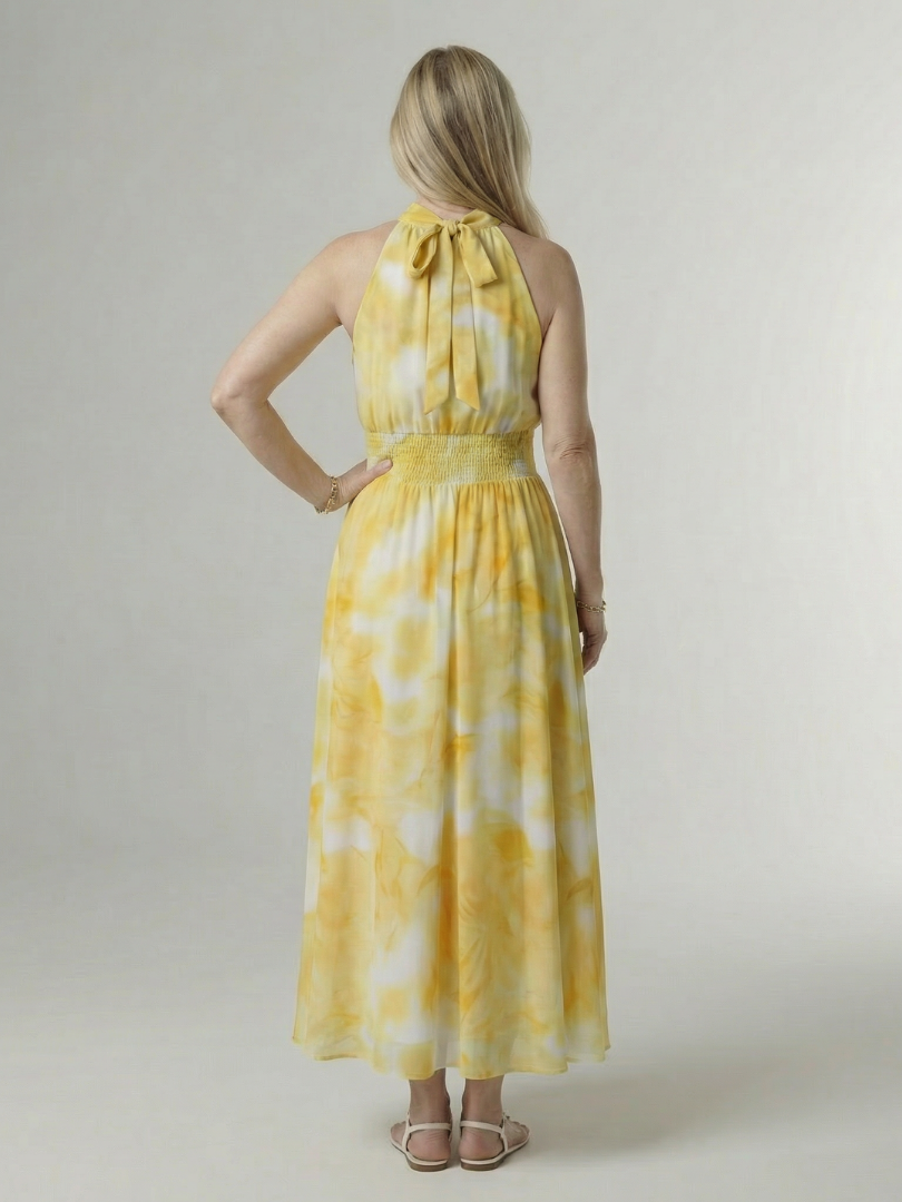 Women's Backless Midi Dress with Ruched Waist