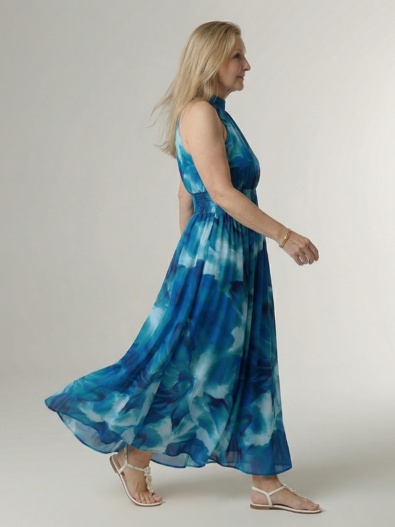 Women's Backless Midi Dress with Ruched Waist