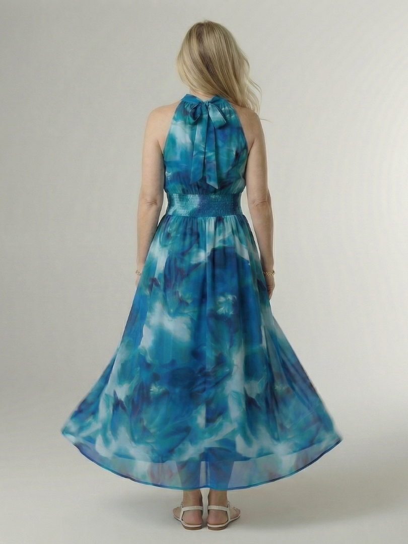 Women's Backless Midi Dress with Ruched Waist