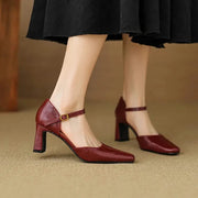 Women's Pointed Toe Pumps with Ankle Strap in Genuine Leather