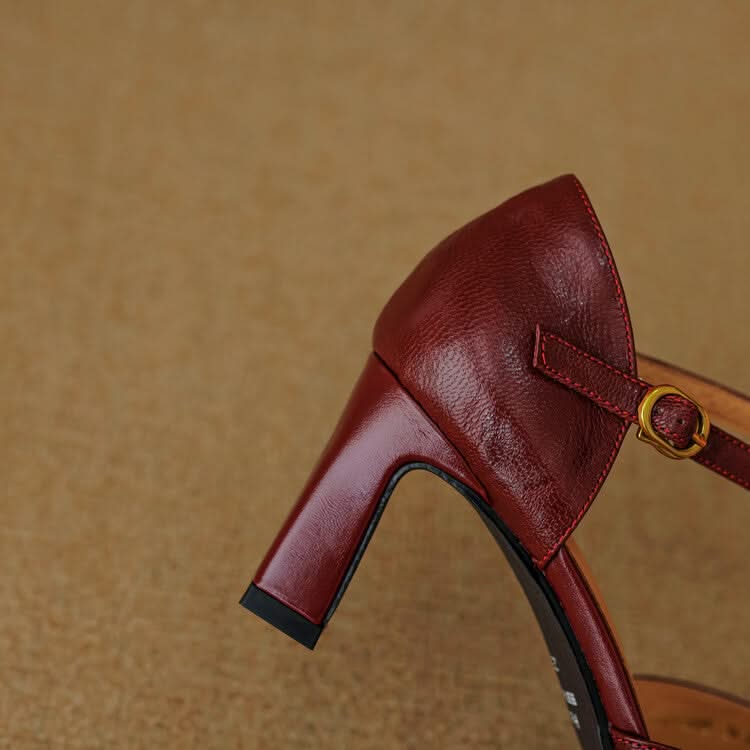 Women's Pointed Toe Pumps with Ankle Strap in Genuine Leather