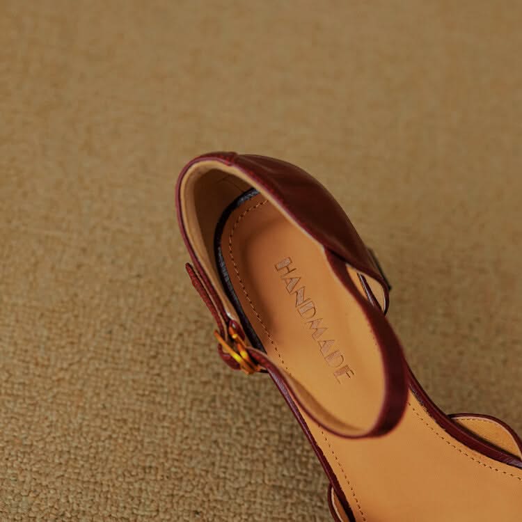 Women's Pointed Toe Pumps with Ankle Strap in Genuine Leather