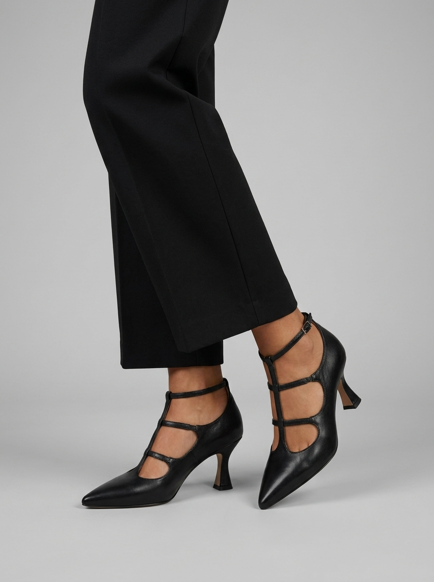 Women's Kitten Heel Pumps with Pointed Toe and Straps