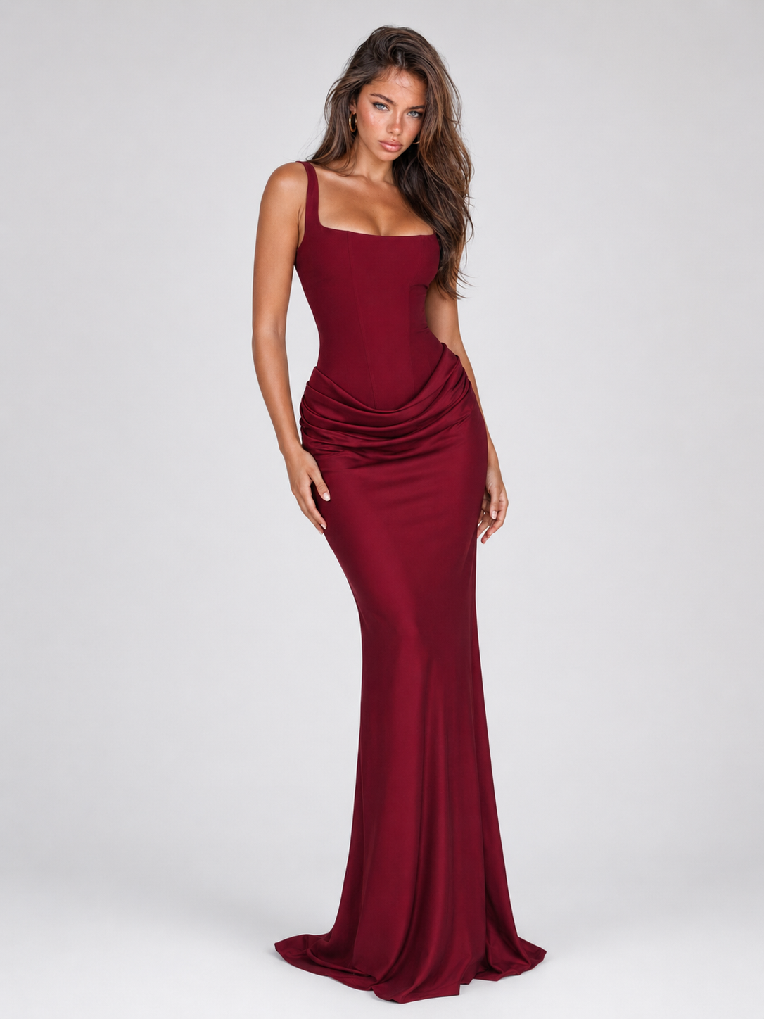 Women's Bodycon Maxi Dress with Square Neckline