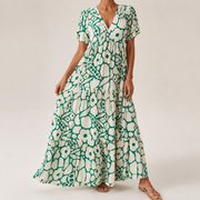 Women's Bohemian Print Long Dress with V-Neckline