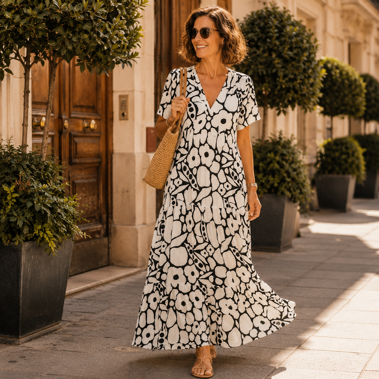 Women's Bohemian V-Neck Maxi Dress with Flowing Silhouette