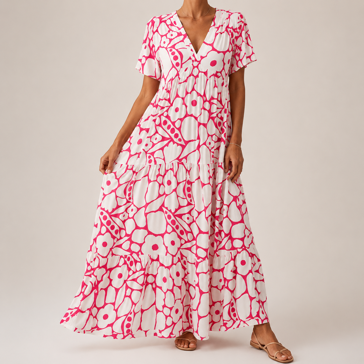Women's Bohemian V-Neck Maxi Dress with Flowing Silhouette