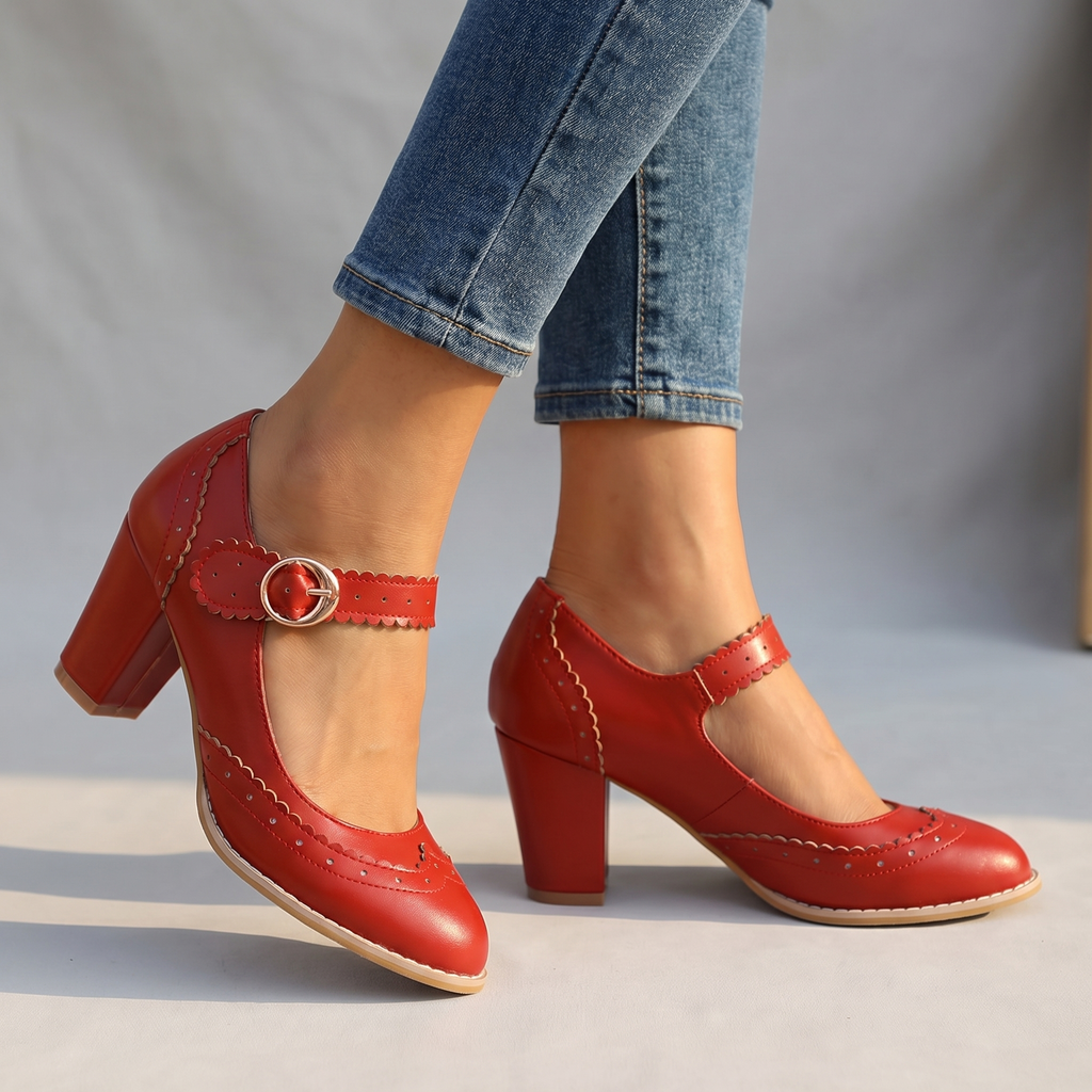 Women's Brogue-Edged Mary Jane Pumps with Cushioned Insole