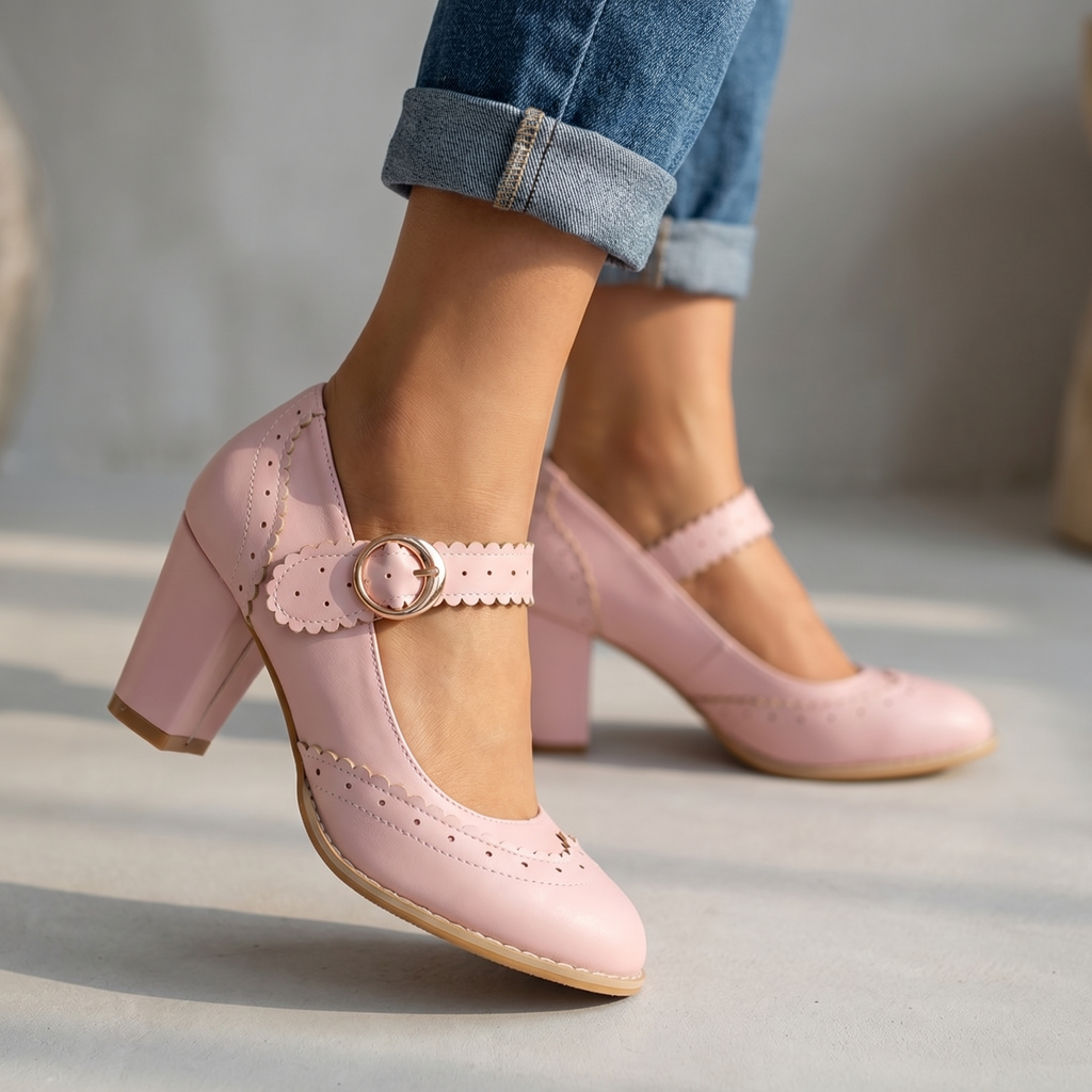 Women's Brogue-Edged Mary Jane Pumps with Cushioned Insole