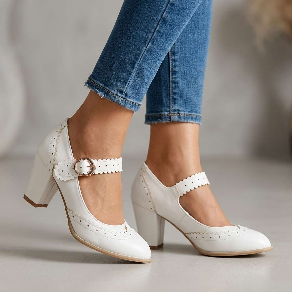 Women's Brogue-Edged Mary Jane Pumps with Cushioned Insole