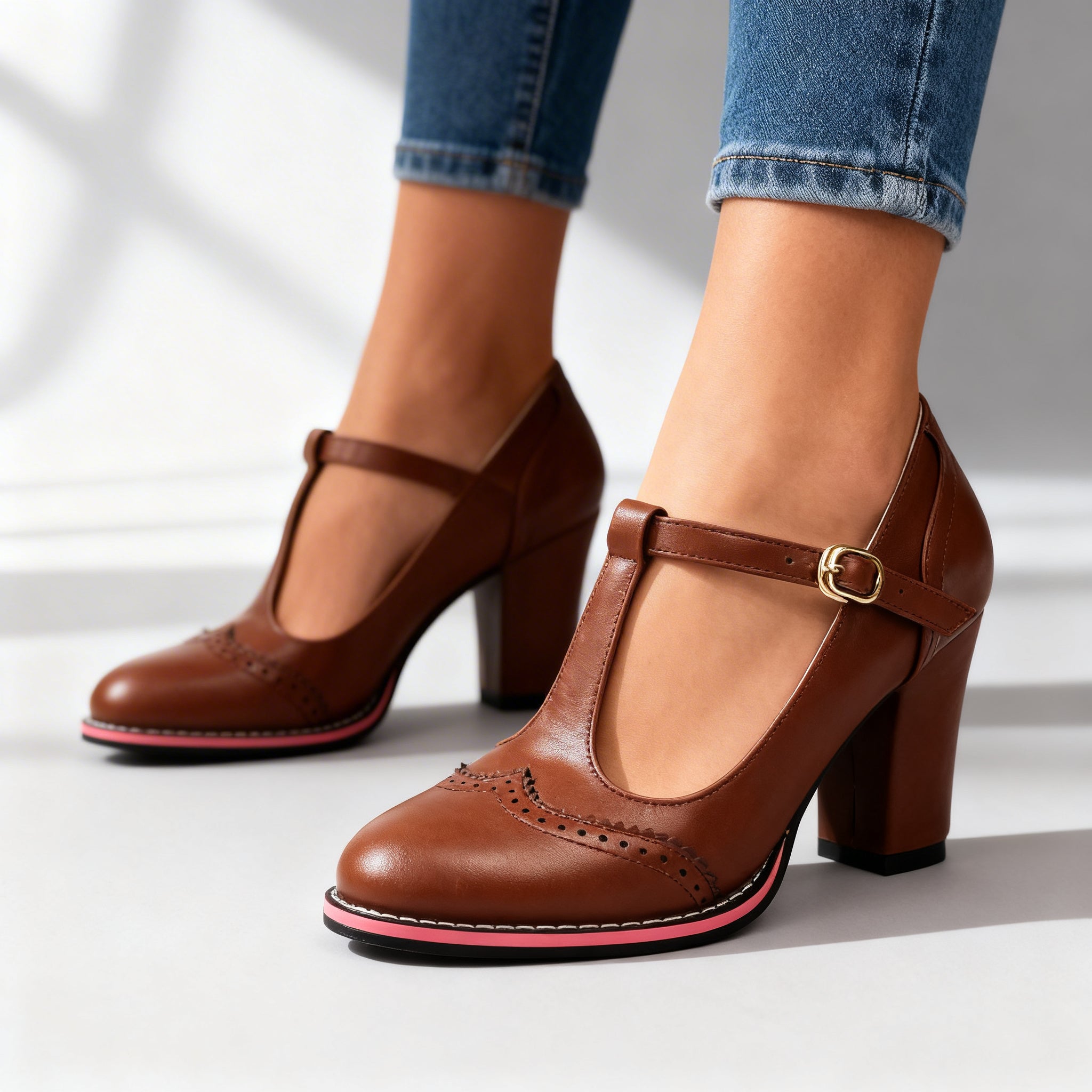 Women's Brogue Faux Leather Loafers with Cushioned Footbed