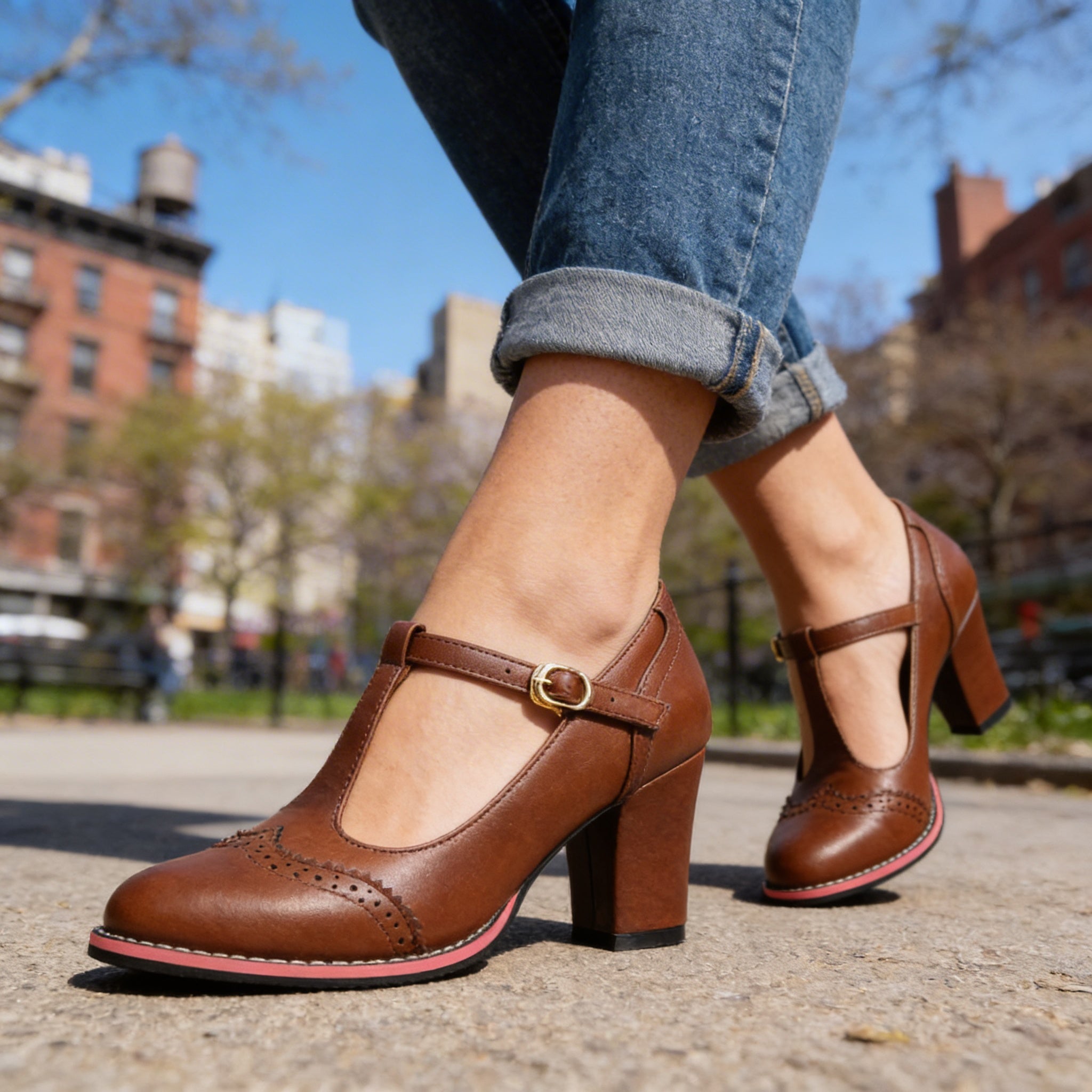 Women's Brogue Faux Leather Loafers with Cushioned Footbed