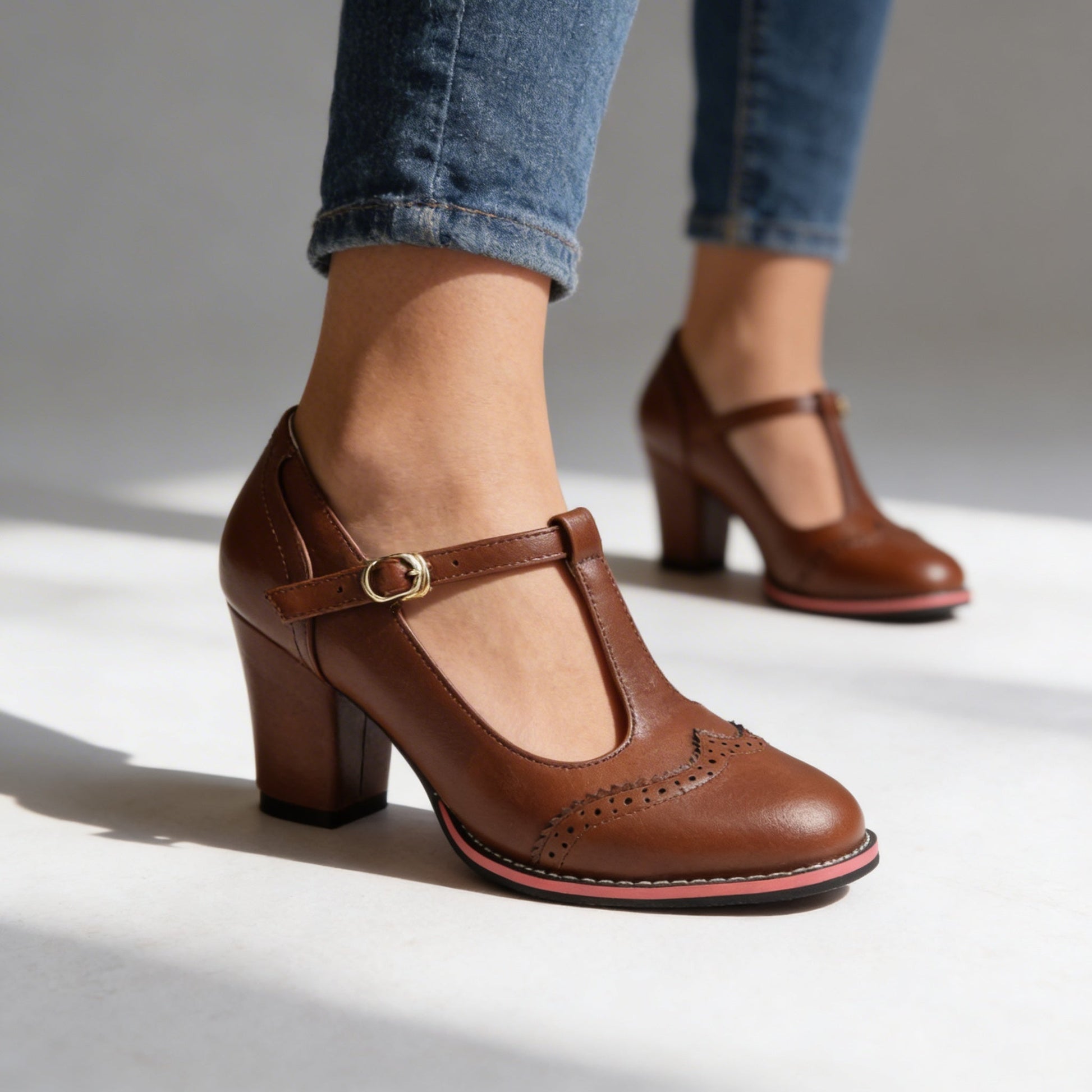 Women's Brogue Faux Leather Loafers with Cushioned Footbed