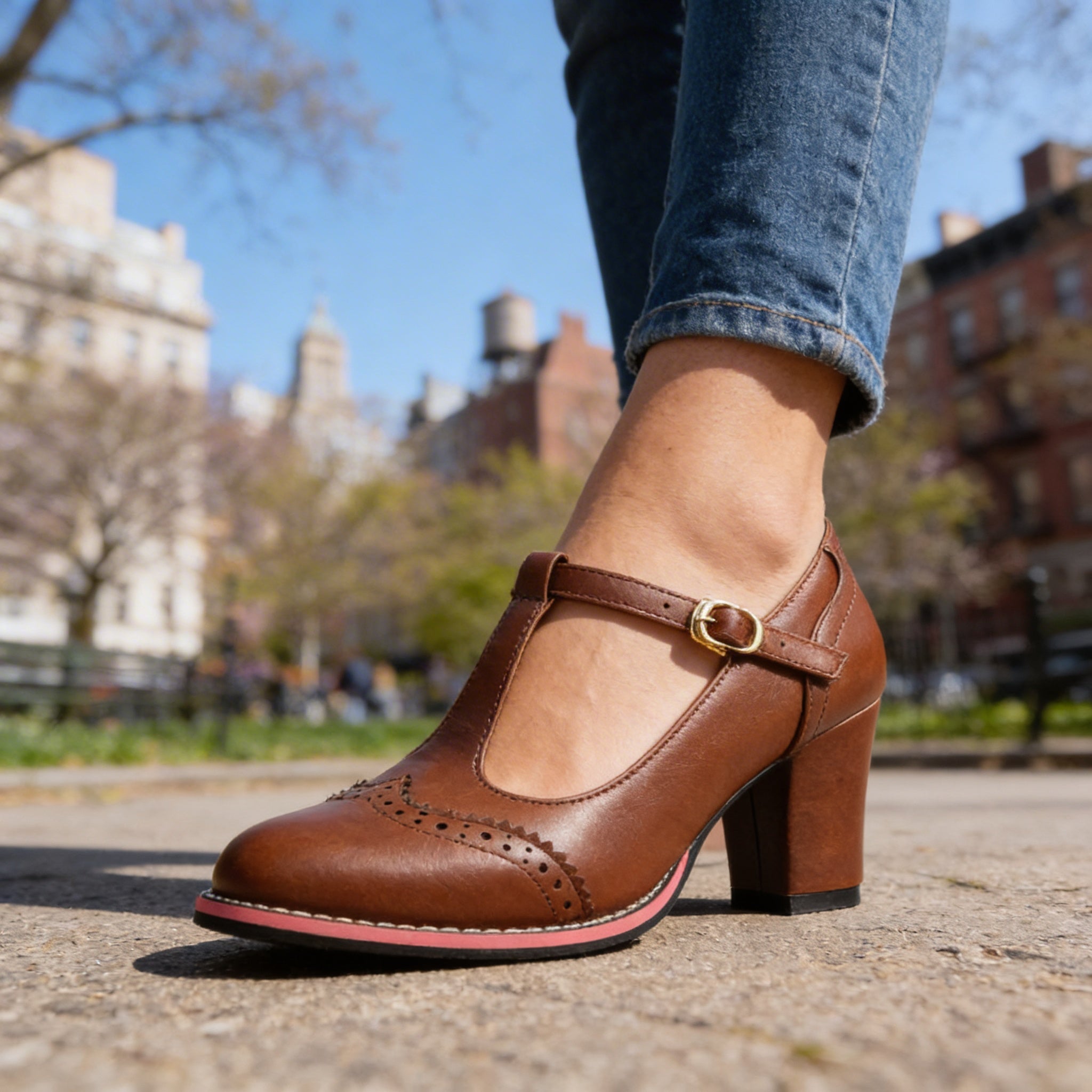 Women's Brogue Faux Leather Loafers with Cushioned Footbed