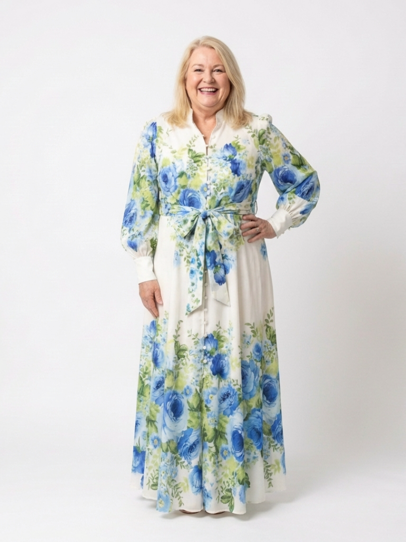 Women's Button Detail Long Sleeve Maxi Dress
