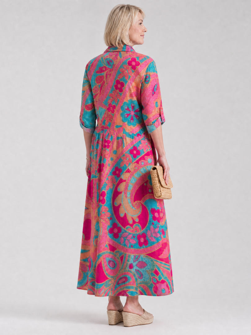 Women's Button Placket Midi Dress with Collar