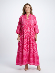 Women's Buttoned Front Midi Dress with Elbow-Length Sleeves